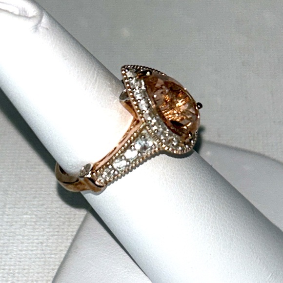 Genuine 2.5 Kt Peach Morganite White Zircon Engagement Wedding Dinner 925 Ring - Picture 4 of 14